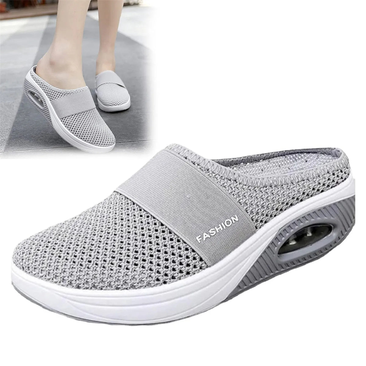 Women Air Cushion Slip On Walking Shoes Breathable Knit Sneakers Lightweight Comfortable Casual Shoes Walking Footwear