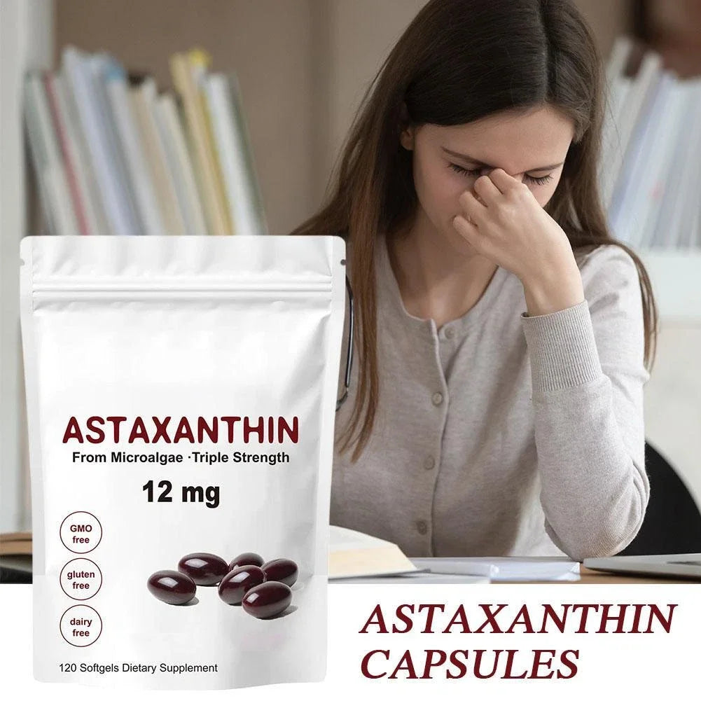 Premium Astaxanthin Capsules Antioxidant Supplements Supports Eye, Joint, Internal Circulation, Skin Health & Natural Tanning
