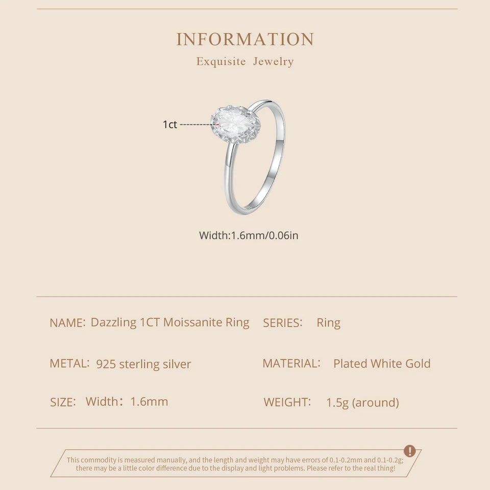 BAMOER Moissanite Engagement Ring, Women's Solitaire Moissanite Promise Rings 925 Sterling Silver with White Gold Plated MSR049