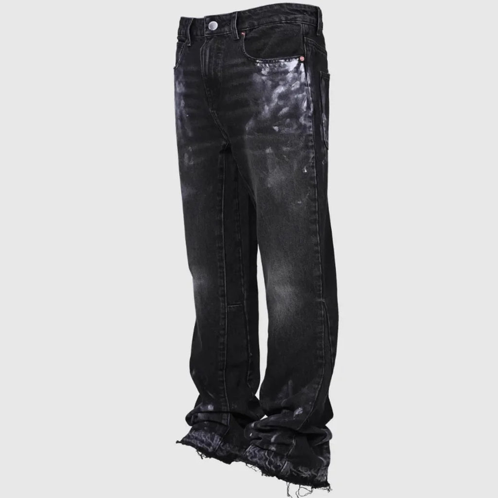 Men's Fashion Jeans Work Pants, European and American Fashion Workwear Elastic Patchwork Denim Layered Flared Pants S-XXL