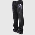 Men's Fashion Jeans Work Pants, European and American Fashion Workwear Elastic Patchwork Denim Layered Flared Pants S-XXL