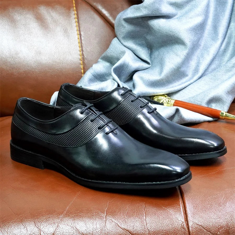 High-end Men's Oxford Shoes Genuine Leather Handmade Lace Up Pointed Toe Dress Leather Shoes Wedding Party Men's Business Shoes