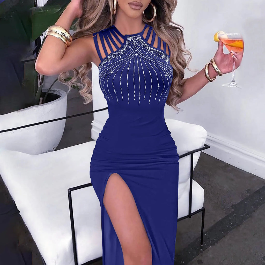 2026 Women’s Dress with Stylish Embroidered Beads, Flared Hem, and Back Slit – Perfect for Nightclubs and Parties.