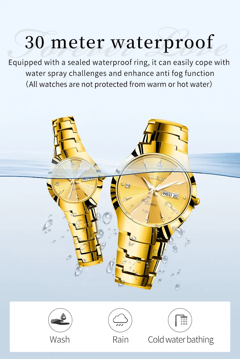 OLEVS Fashion Mens Watches Top Brand Luxury Tungsten Steel Gold Quartz Watch for Man Waterproof Luminous Date Week Wristwatch