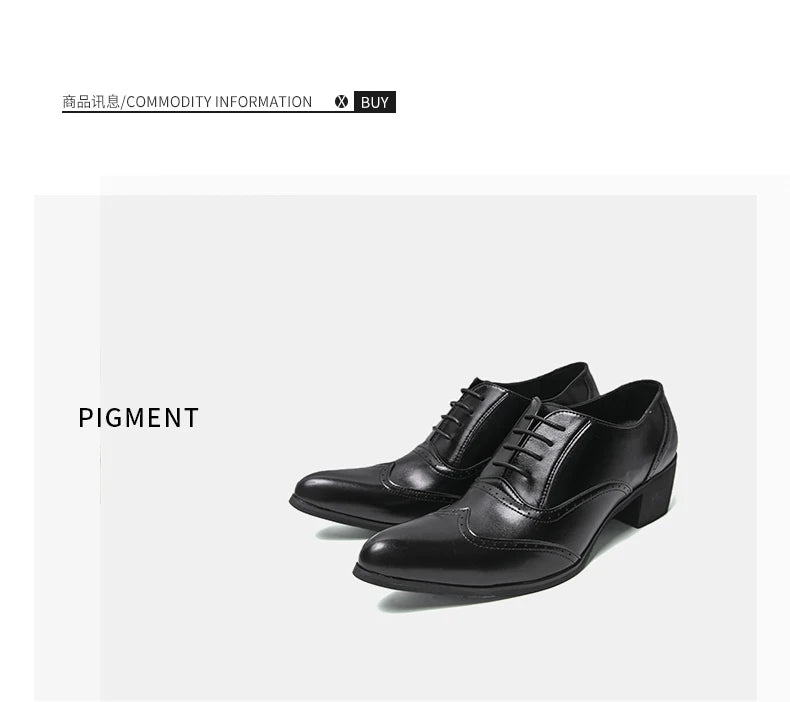 Men's High Heel Business Leather Shoes Mens Pointed Toe Dress Office Flats Men Fashion Wedding Party Oxfords Plus Size 38-46