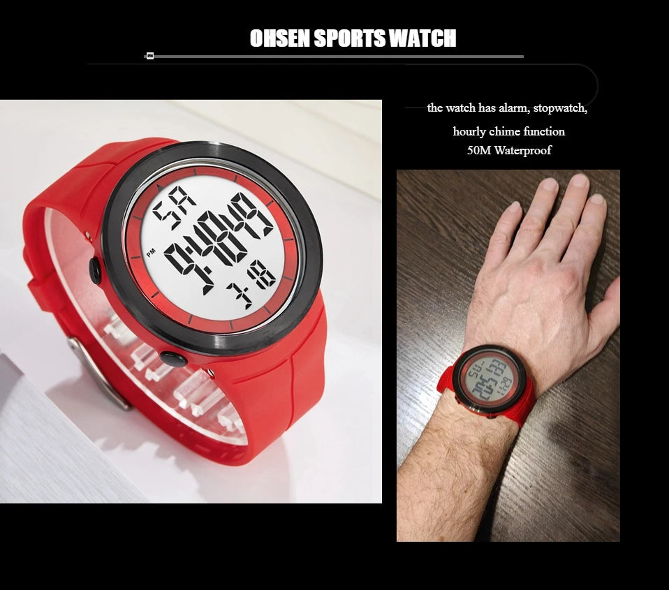 Digital Watches for Men Black Waterproof Tactical Wristwatch Big Dial Waterproof Electronic Led Military Clocks Alarm Stopwatch