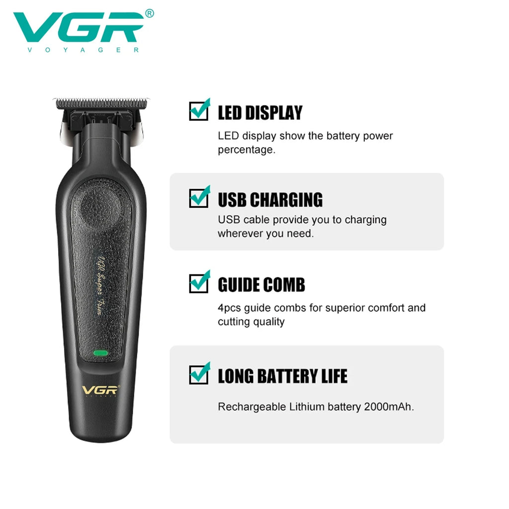 VGR V-197&995 high-end hair clipper two-piece set, metal leather body, electric push shear, LED digital display, oil head carvin