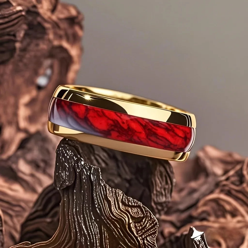 8MM Fashion Men Women Red Stainless Steel Rings Unique Wedding Engagement Band Jewelry Party Unisex Steel Ring Accessories