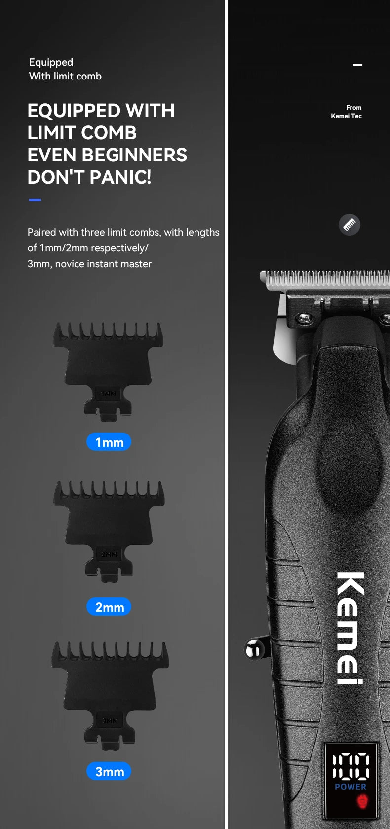 Kemei KM-2293 Original Electric Hair Clipper Rechargeable Hair Trimmer LCD Display Hairdresser Professional Cutting Machine