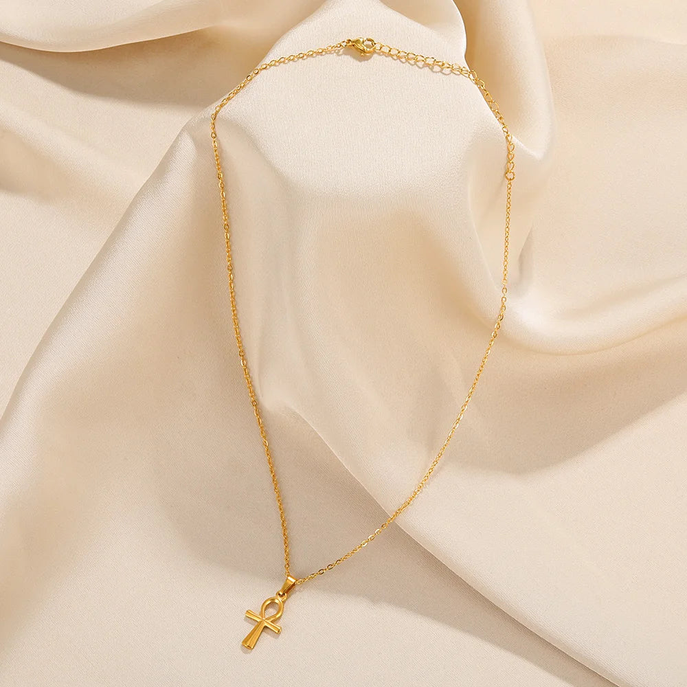 Cross Necklace For Women Classic Cross Collar Gold Color Egyptian Nile Ankh Choker Stainless Steel Chain Aesthetic Jewelry Gift