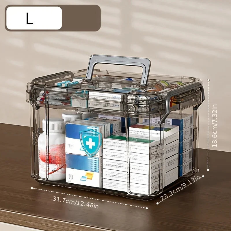 Clear Medicine Organizer Storage Box with Tray, Plastic First Aid Box Empty, Thickened Medicine Container Chest