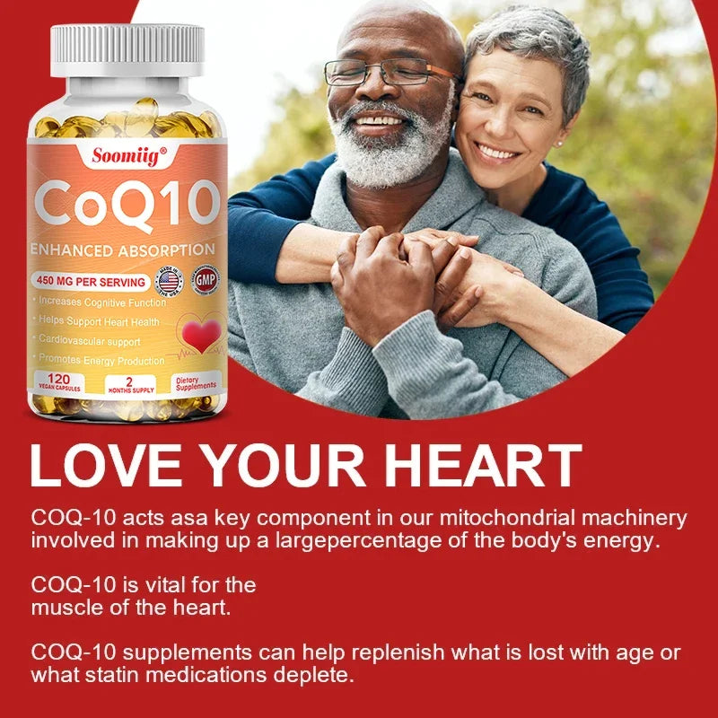 Coenzyme Q10 Capsules COQ10 for Heart and Cardiovascular Health Energy Supplement, Healthy Brain Function, Boost Immunity