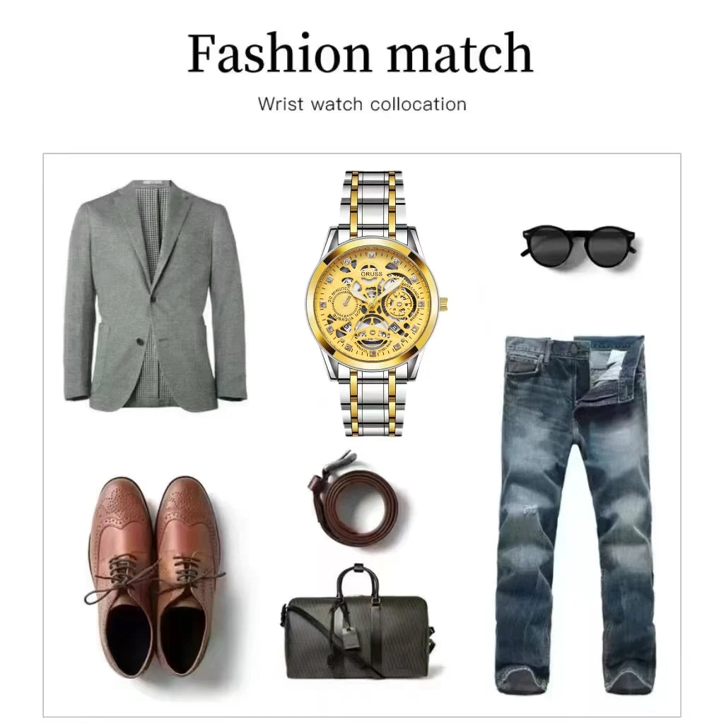 High-end personalized watches; fashionable stainless steel straps; durable and waterproof; hollow gear style; cool and trendy.