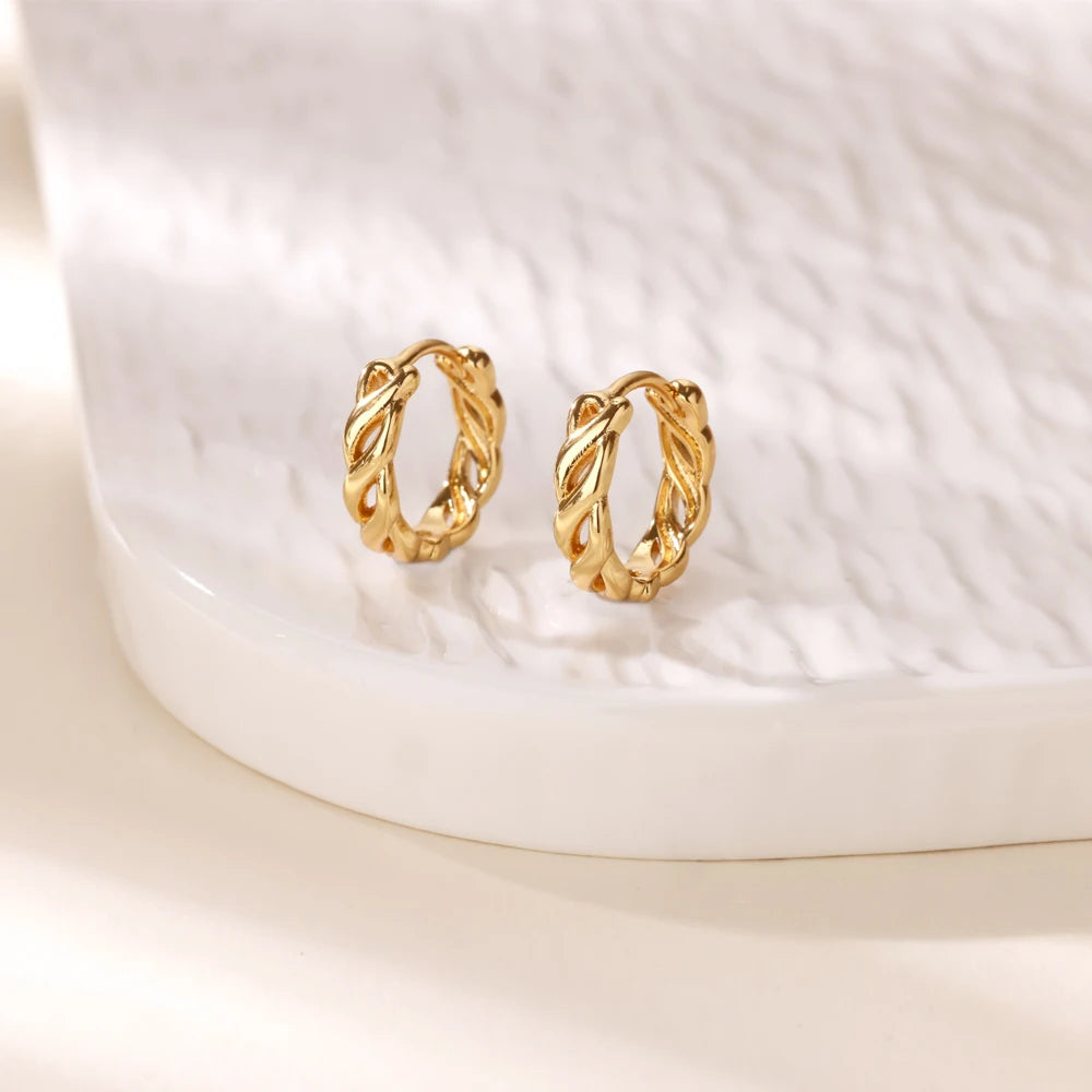 Cubic Zirconia Hoop Earrings For Women Luxury Crystal Zircon Gold Color Stainless Steel Earring Jewelry Wedding Party Gift