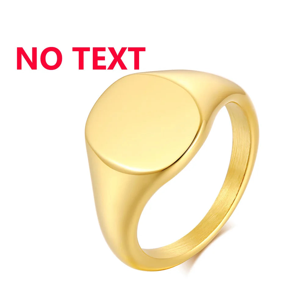 Elegant Personalized Name Bar Ring for Women Gold Color Stainless Steel Signet Stamp Ring Round Square Initial Custom Jewelry
