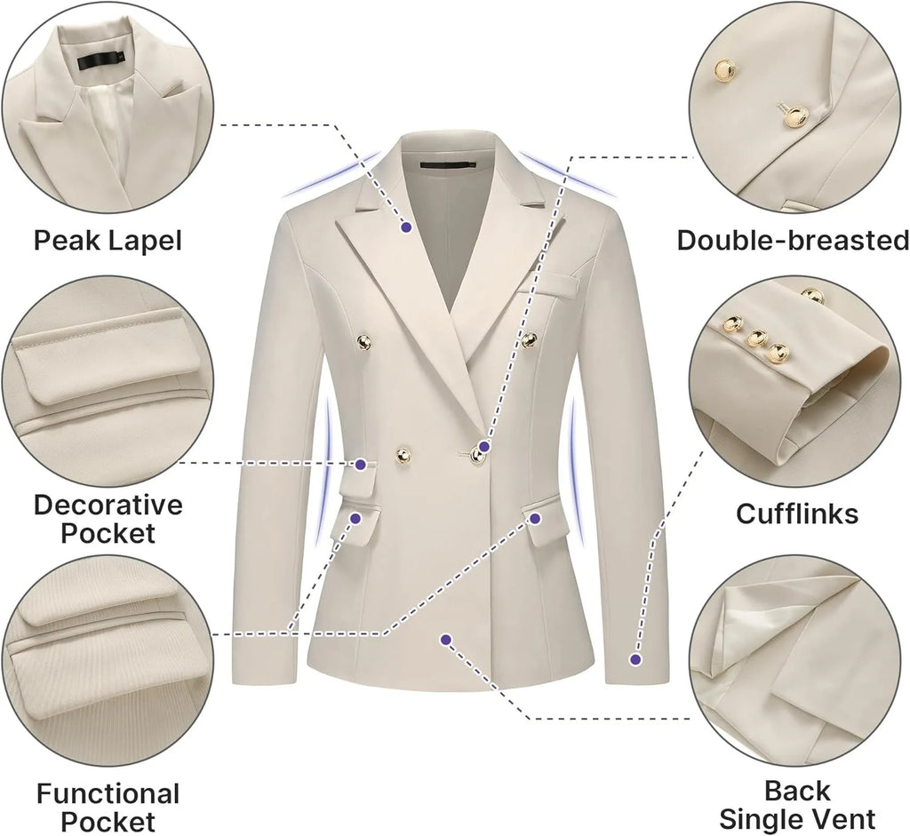 Women's Suiting Pants Suits for Women Dressy Double-Breasted Blazer Business Casual Outfits