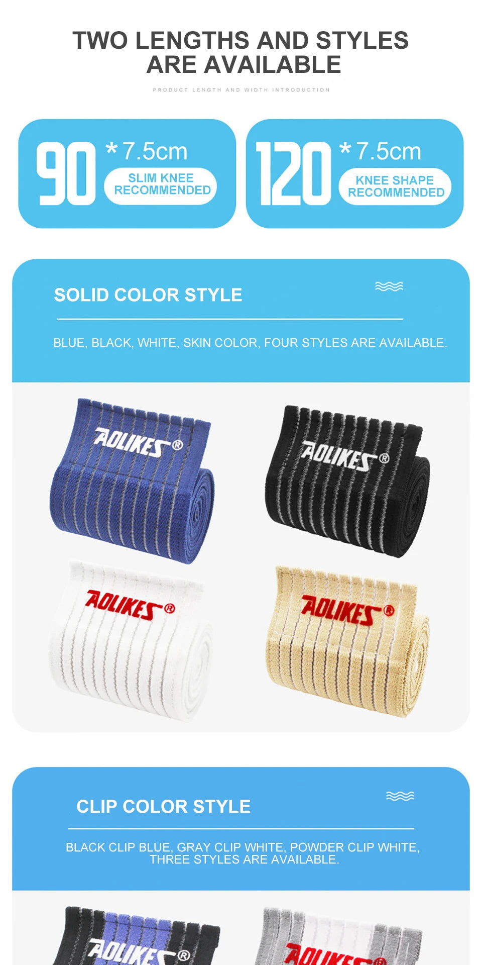 AOLIKES 1PC 40-180CM Elastic Bandage Compression Knee Support Sports Strap Knee Protector Bands Ankle Leg Elbow Wrist Calf Brace