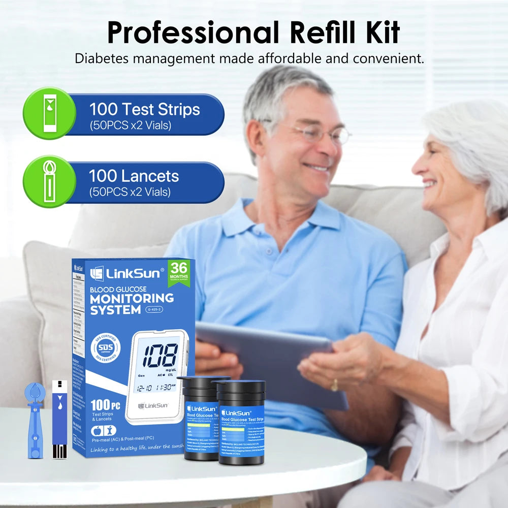LinkSun G-425-1/-2/-3 Glucosemeter Monitor Complete Kit 10/50/100pcs Test Strips Blood Sugar Tester Diabetes Blood Glucose Meter