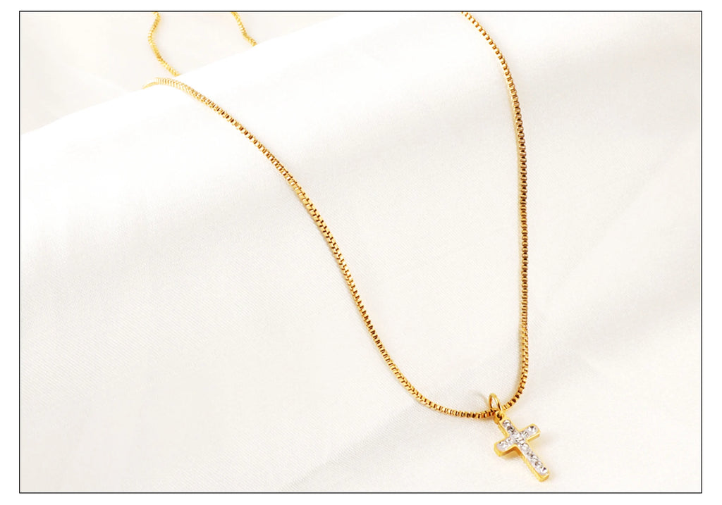 Classic Cross Pendant Necklaces For Women Girls Fashion Gold Plated Stainless Steel O Chain Collares Para Mujer Jewelry Gifts