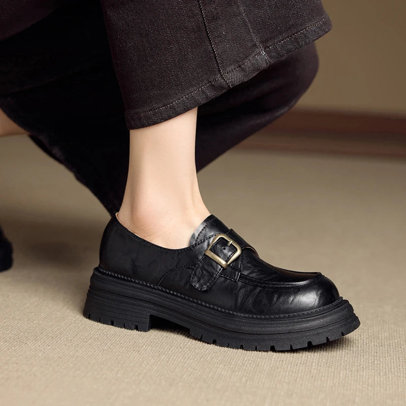 2026 New Women's Loafers Thick-soled, non-slip, buckle-up women shoes Round-toe formal dress shoes for spring and autumn female