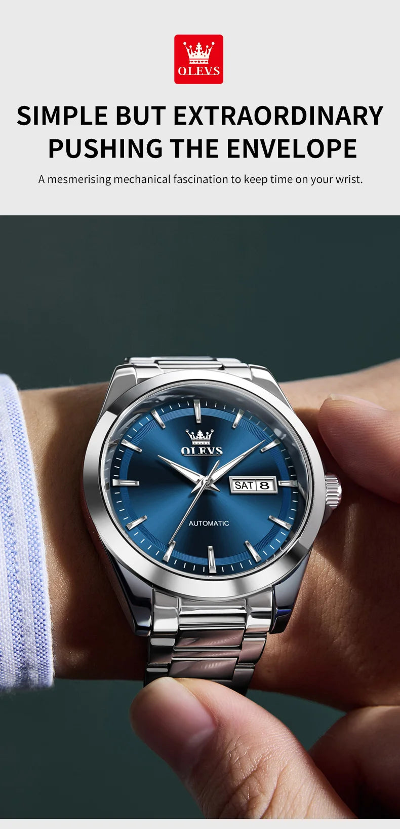 OLEVS Watches Man 7090 Luxury Original Automatic Mechanical Watch Waterproof Large Dial Week Date Watches For Man Gifts New