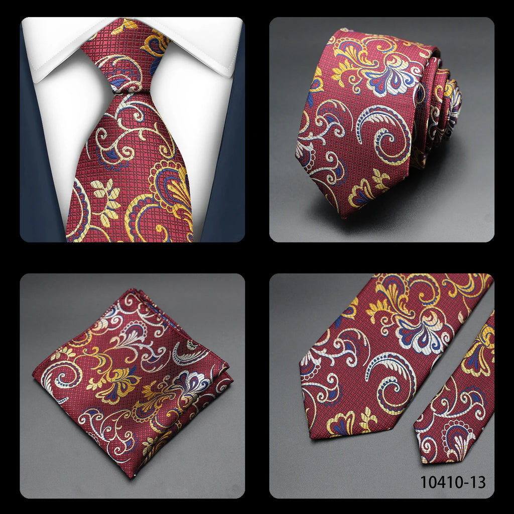 Mens Gift Tie Set Exquisite Red Jacquard Wine Burgundy Paisley Wedding Tie For Men Fashion Design Quality Hanky Dropshipping