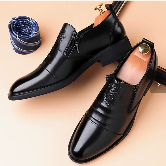 Men's Shoes Trendy Men Boots Luxury High Quality Leather Embossing Men's Boots Zip Male Leather Shoes Hard-Wearing Work Footwear