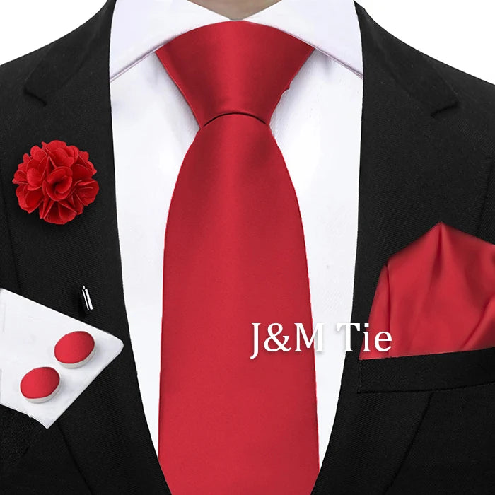 Mens Ties Solid NeckTie Pocket Square Brooch Set Men's Wedding Pink Blue Purple Tie Suit Accessories Fit Group Holiday Party