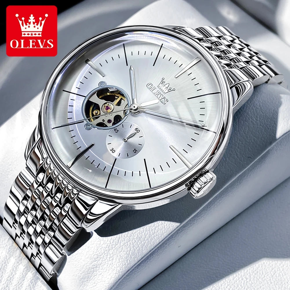 OLEVS 6708 Mechanical Watch for Men Fashion Arched Glass Automatic Men's Watches Hollow Simple Luxury Brand Original Man Watch