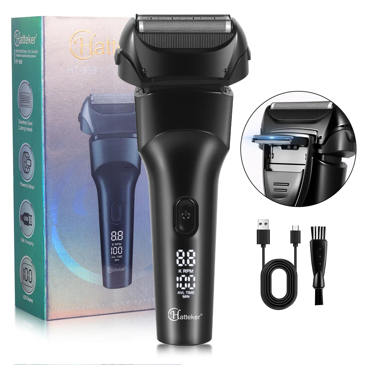 Hatteker Beard Trimmer for Men Cordless Adjustable Beard Mustache Trimmer with Built-in Vacuum Wet/Dry Clipper Travel-Friendly