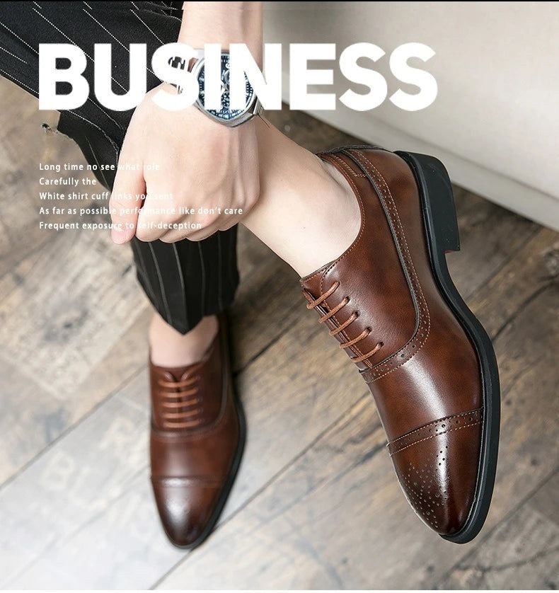 Men's Dress Shoes Red Sole Leather Shoes Pointed Party Shoe Lace-up Office Oxfords Casual Wedding Shoe Retro Business Men Shoes