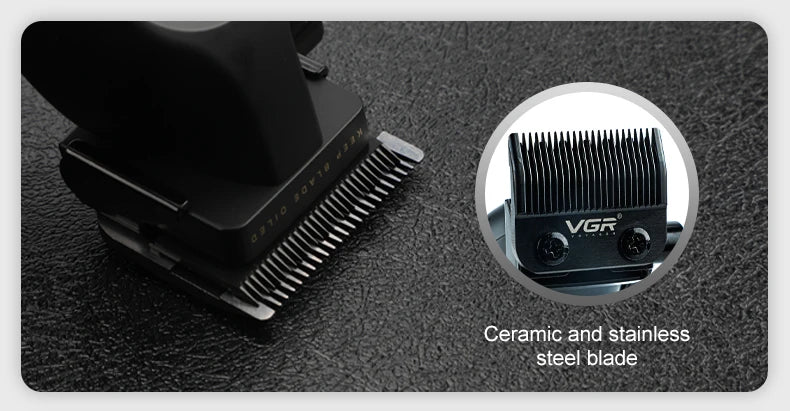 VGR V-197&995 high-end hair clipper two-piece set, metal leather body, electric push shear, LED digital display, oil head carvin