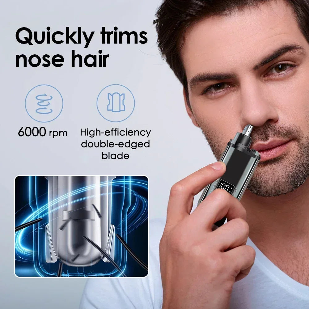 Rechargeable Nose/Ear Hair Trimmer for Men & Women - 2-in-1 Waterproof Dual Blade, Cordless Auto Groomer with USB Charging