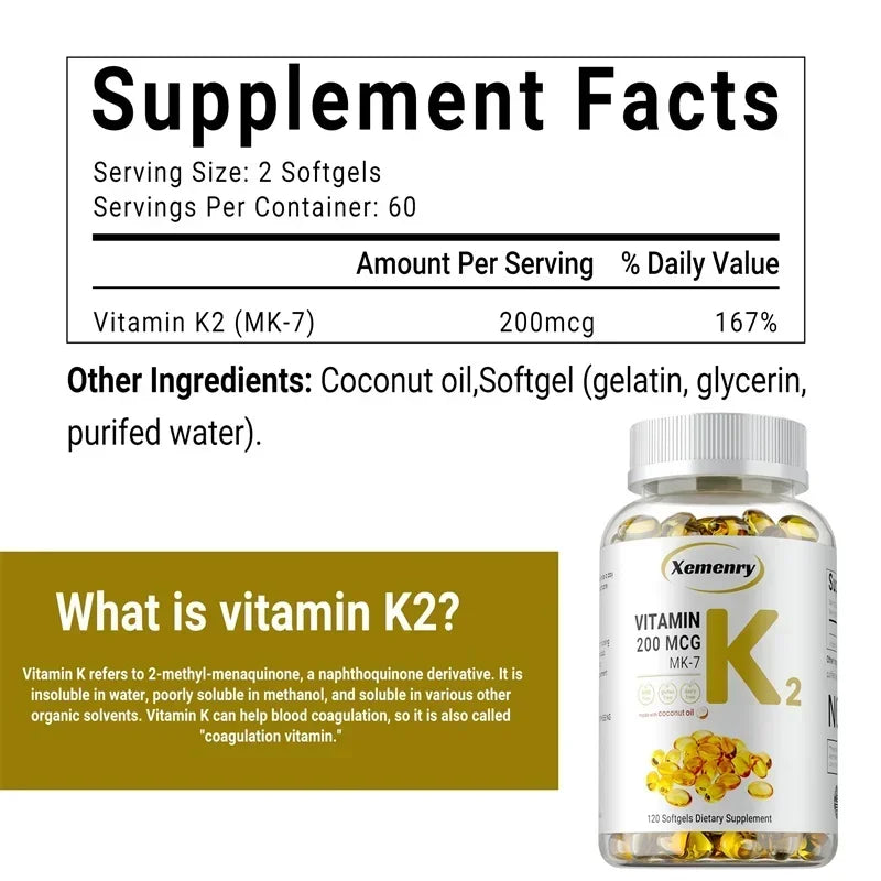 Vitamin K2 MK-7 Supplement - Supports Heart, Bone, Joint and Dental Health, Boosts Immunity, Easy To Absorb, Improves Energy