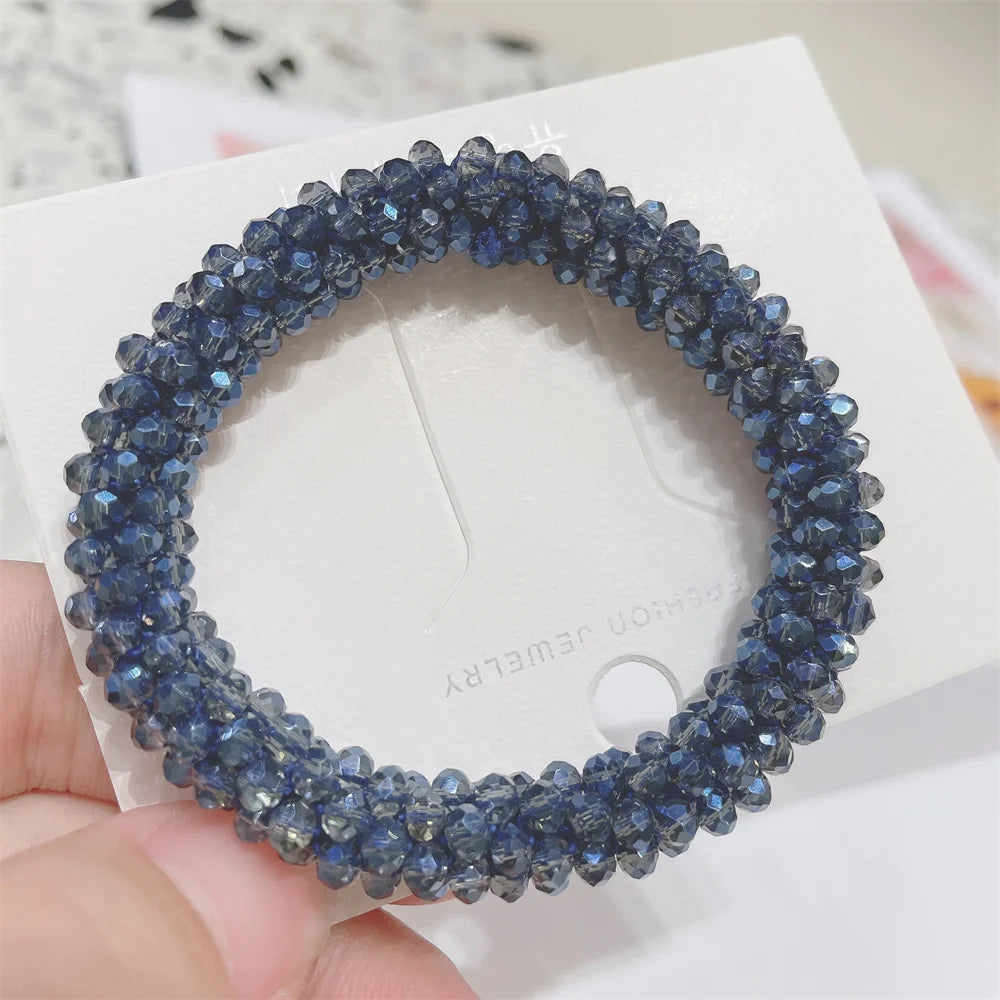 Crystal Beads Hair Ties for Women Vintage Ponytail Scrunchies Elastic Hair Bands Glass Beaded Rubber Hair Rope Accessories