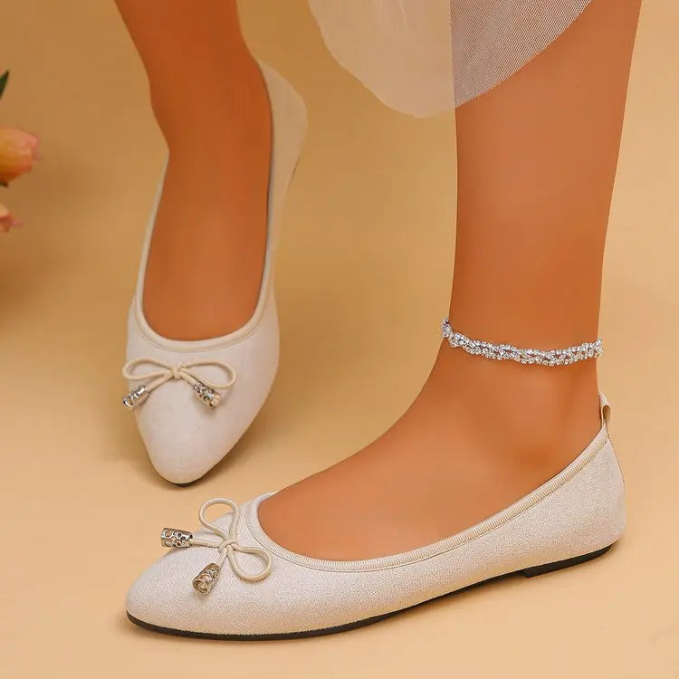 Women's Elegant Pointed Toe Ballet Flats with Bowknot Decor Slip-On Dress Shoes for Office Wedding Party Daily Casual Footwear