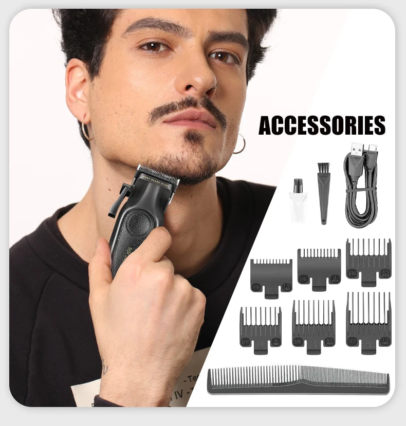 VGR V-197&995 high-end hair clipper two-piece set, metal leather body, electric push shear, LED digital display, oil head carvin