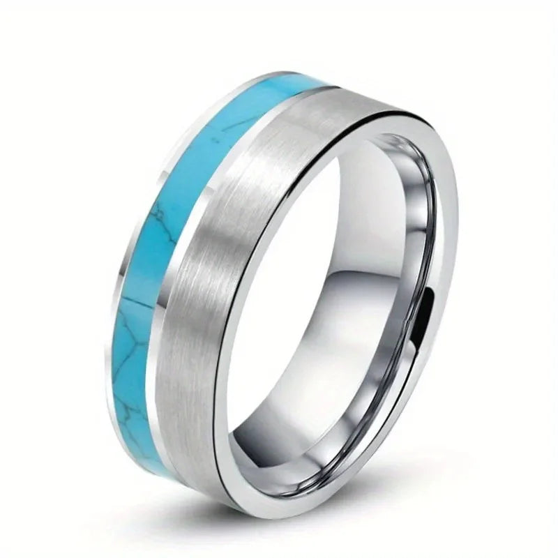 8mm Trendy Stainless Steel Rings For Men Jewelry Party Gift Fashion Black Carbon Fiber Golden Heart Rate Line Men Rings