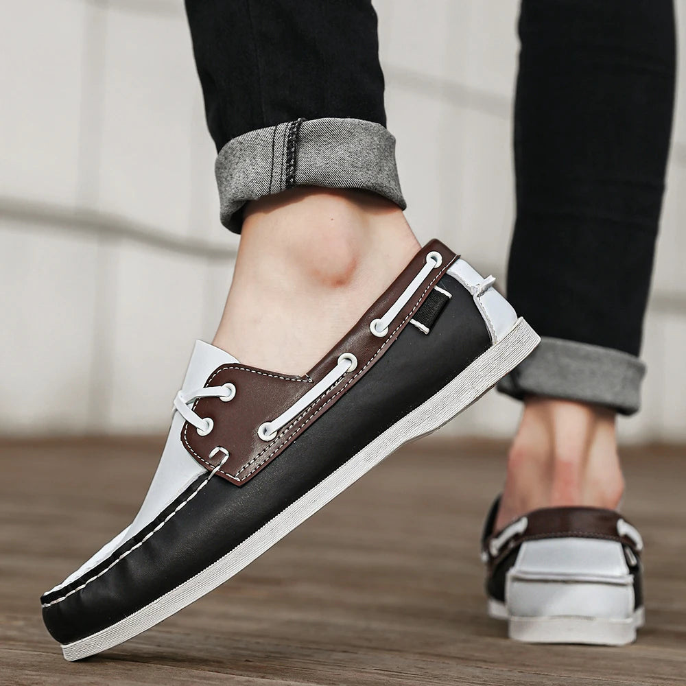 Men's Trendy Apron Toe Loafer Shoes, Slip On Comfy Non Slip For Outdoor Walking Traveling, Spring And Summer