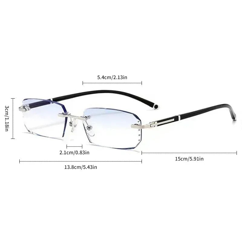 Myopia Glasses Frameless HD Optional Photochromic Glasses Anti Blue  Men's Anti Fatigue Clear Glasses
