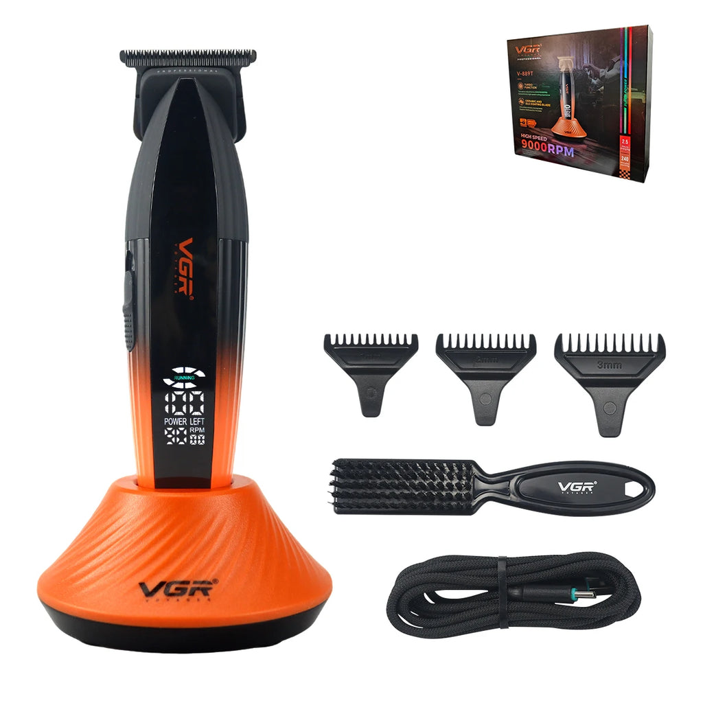 VGR V-889T High-end Electric Hair Clipper 9000 RPM Professional Grade Hair Trimmer Gradient Color Metal Body Carving Push Shear