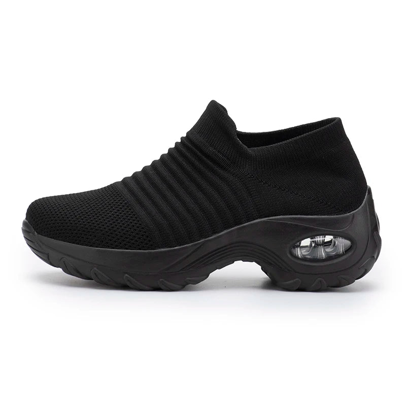Women's Walking Trainers Fashion Fly Weaving Sock Sneakers Breathable Comfortable Nursing Shoes Casual Platform Loafers Non-Slip