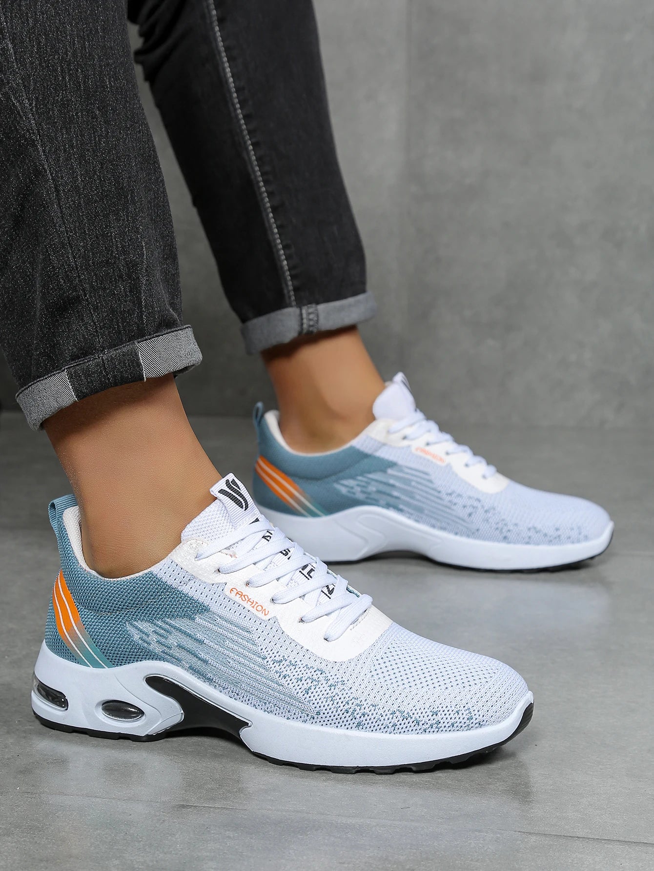 Men's shoes, men's casual shoes, breathable mesh, air-cushioned, soft-soled, color-blocked fashionable sports shoes