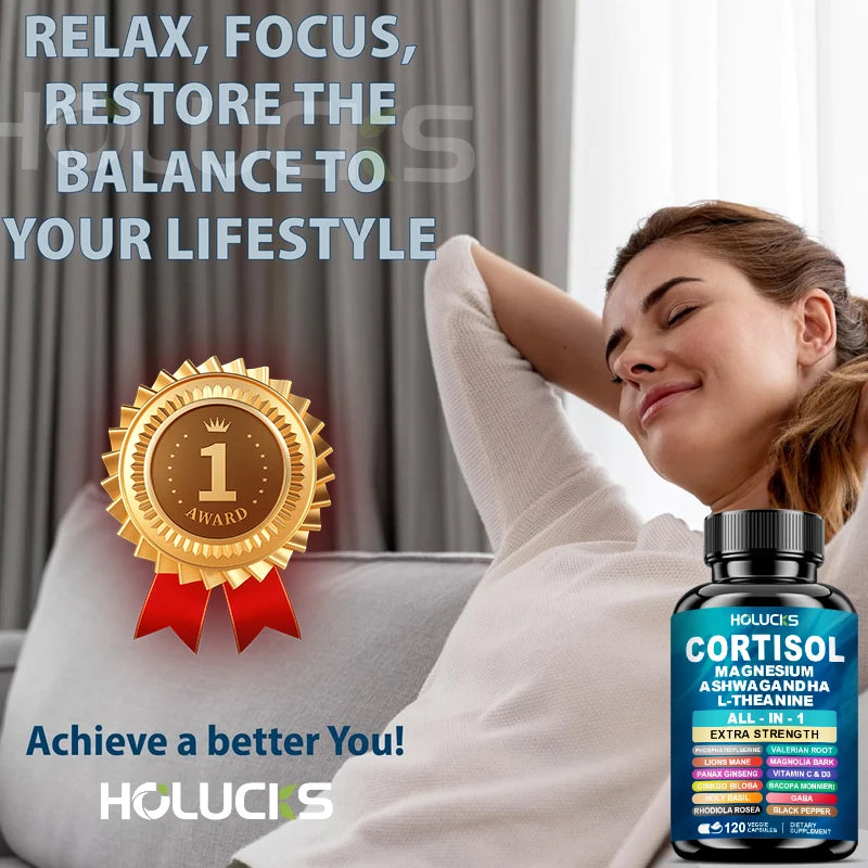 Natural Cortisol Supplement, Support Enhances Cognitive Function, Memory, Reduces Nighttime Awakening & Morning Anxiety, Vegan