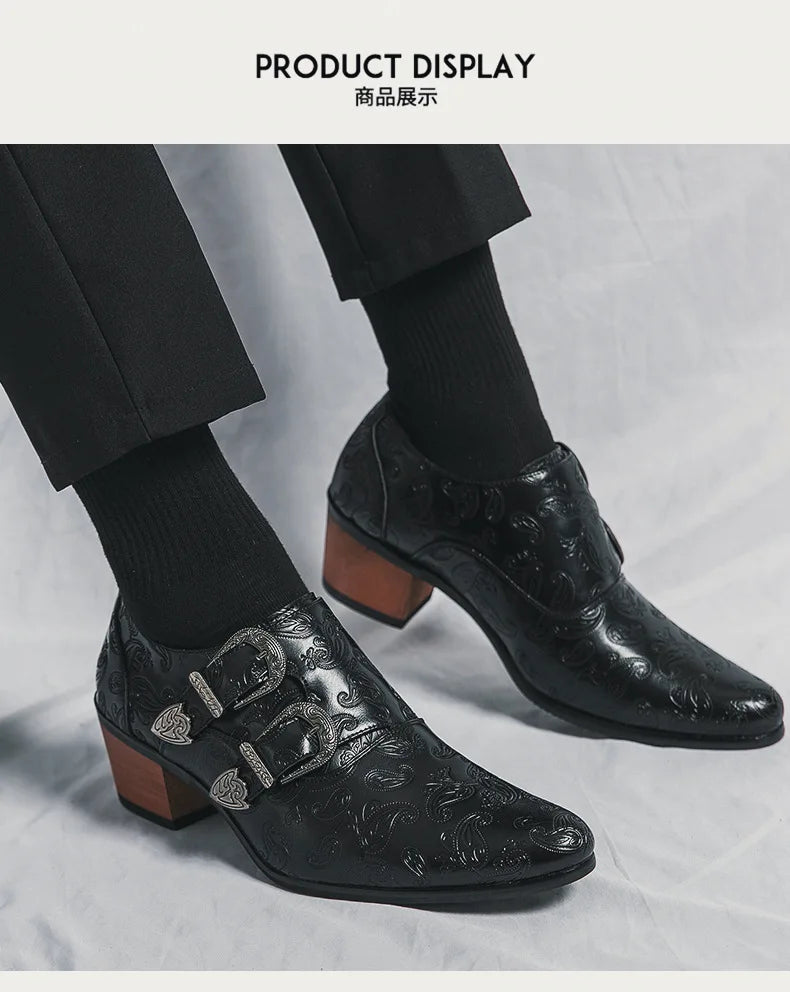 Men's Wedding Shoes Fashion Slim Fit Pointed High Heel Pullover Shoes Breathable Leather Shoes Classic Vintage Men's Dress Shoe