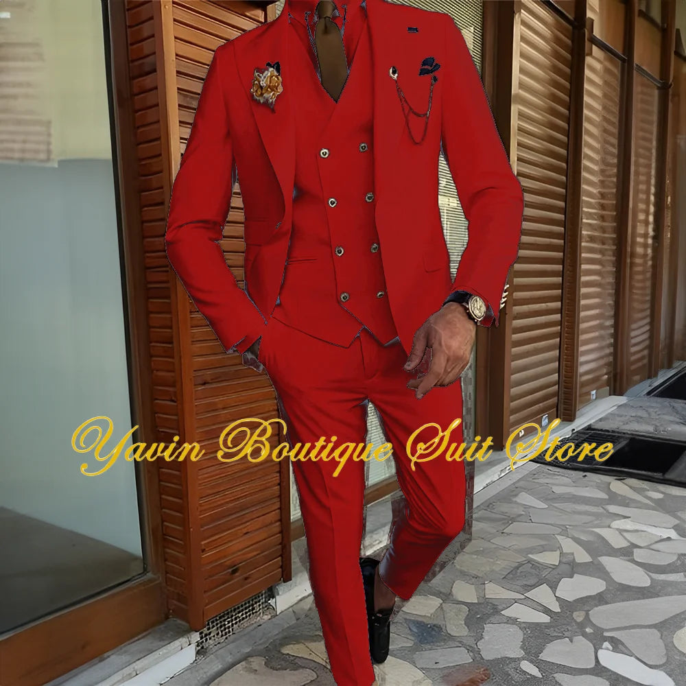 Men's Suit 3-piece Formal Blazer Pants Vest Wedding Groom Tuxedo Customized Elegant Men's Suits