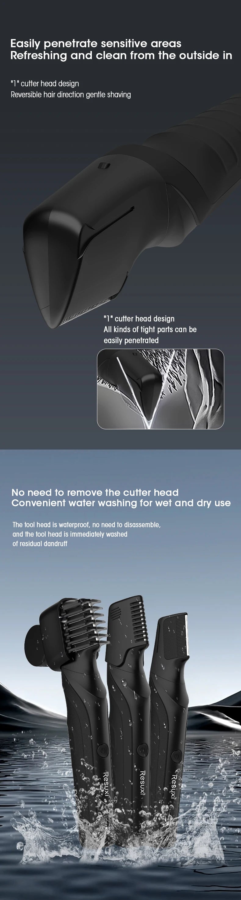 RESUXI T3 Men's 3 in 1 Multifunctional Electric Body Hair Trimmer Full Body Washable Shaver Portable Pubic Hair Clipper Razor