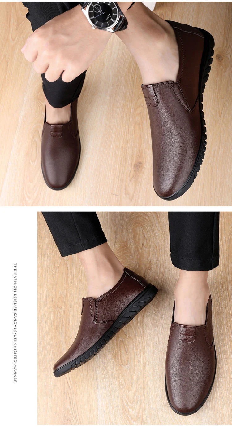 Men's Casual Business Leather Shoes Fashion Soft Bottom Oxfords Male Wedding Party Office Business Shoes Slip-on Outdoor Flats