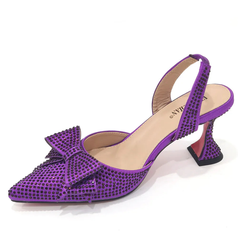 2022 Fashion Womens Dress Shoes Open Toe Ladies Sandals with Heels Latest African Women Wedding Shoes Decorated with Rhinestone