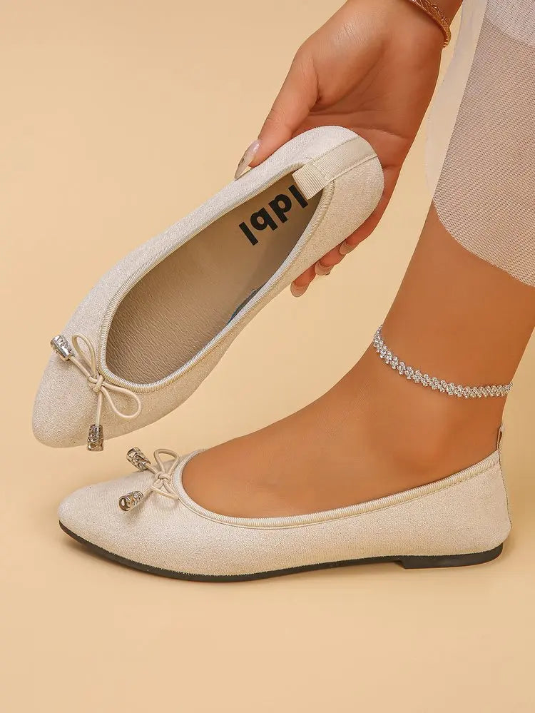 Women's Elegant Pointed Toe Ballet Flats with Bowknot Decor Slip-On Dress Shoes for Office Wedding Party Daily Casual Footwear